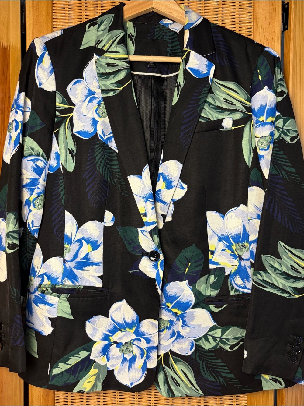 Banana Republic Floral Single-Button Blazer in Black and Blue sz 10 like new